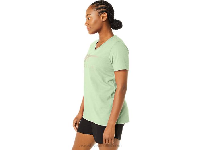 listras decote em v feminino 462T2214 sussurrar urze verde Asics
