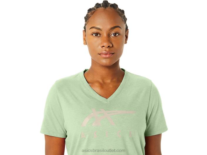 listras decote em v feminino 462T2214 sussurrar urze verde Asics