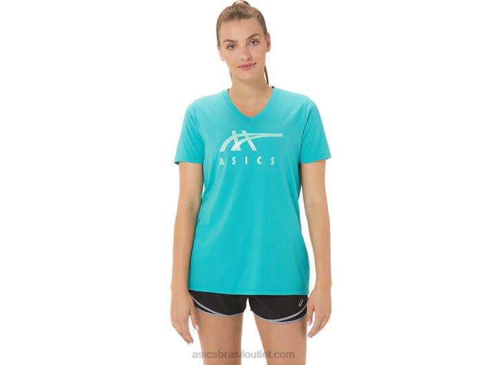 listras decote em v feminino 462T2970 vidro do mar Asics