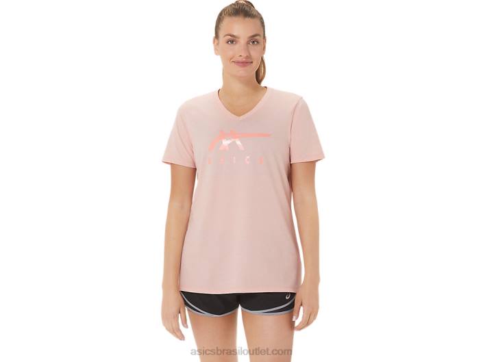 listras decote em v feminino 462T3047 rosa fosca Asics