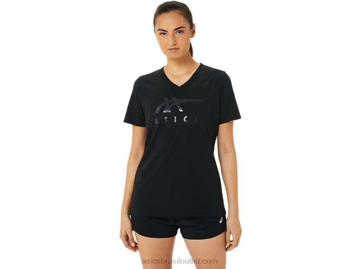listras decote em v feminino 462T3199 brilho preto Asics