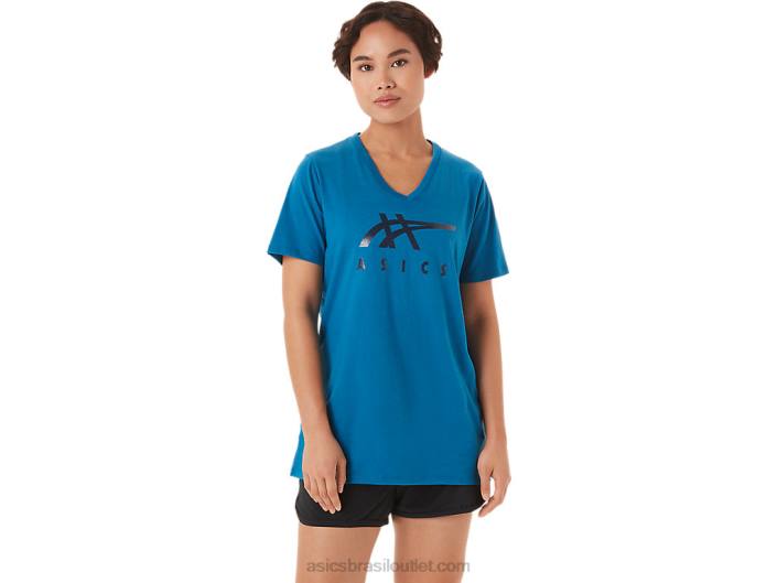 listras decote em v feminino 462T3420 azul renascido Asics