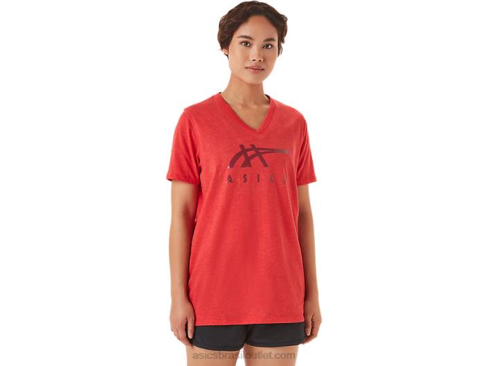 listras decote em v feminino 462T3422 urze vermelha clássica Asics