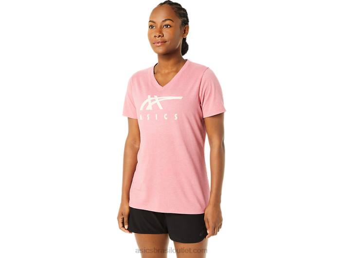 listras decote em v feminino 462T3709 urze rosa esfumado Asics