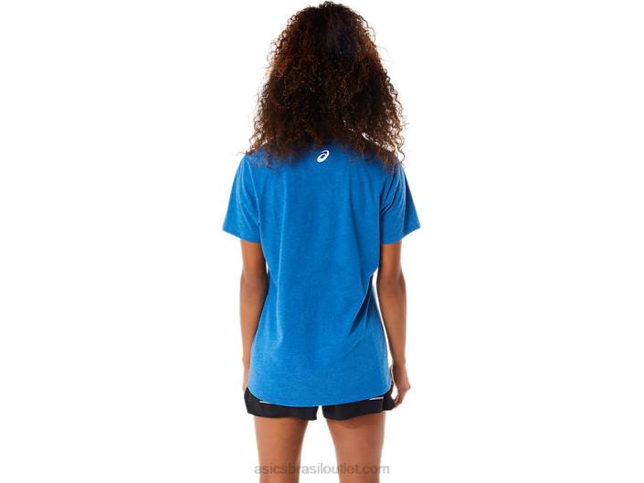 manga curta estampada decote v feminino 462T2818 urze do passeio do lago Asics