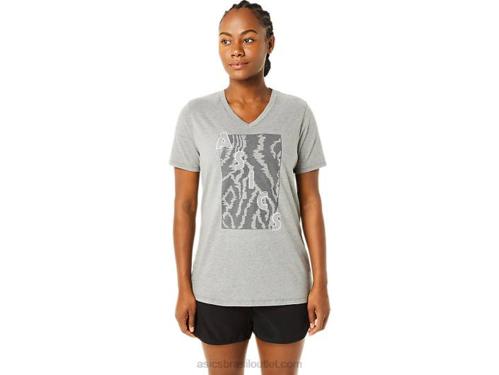 manga curta estampada decote v feminino 462T3626 urze cinza médio Asics