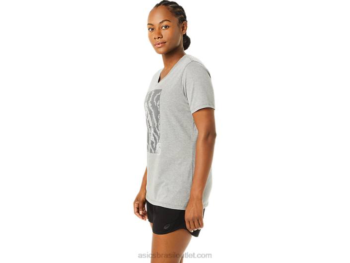 manga curta estampada decote v feminino 462T3626 urze cinza médio Asics