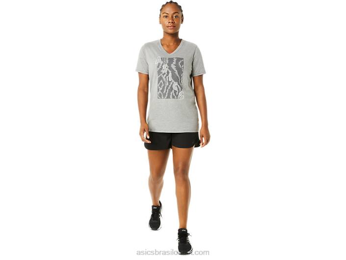 manga curta estampada decote v feminino 462T3626 urze cinza médio Asics