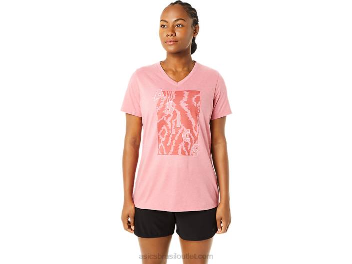 manga curta estampada decote v feminino 462T3707 urze rosa esfumado Asics