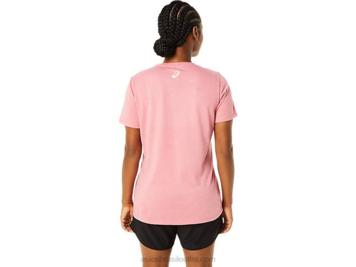 manga curta estampada decote v feminino 462T3707 urze rosa esfumado Asics