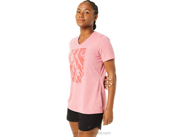 manga curta estampada decote v feminino 462T3707 urze rosa esfumado Asics