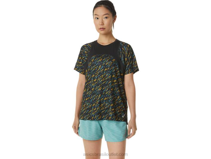 manga curta feminina pr lyte run 462T3388 sombra noturna/sage print Asics