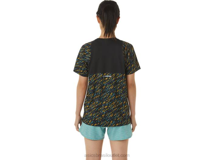 manga curta feminina pr lyte run 462T3388 sombra noturna/sage print Asics