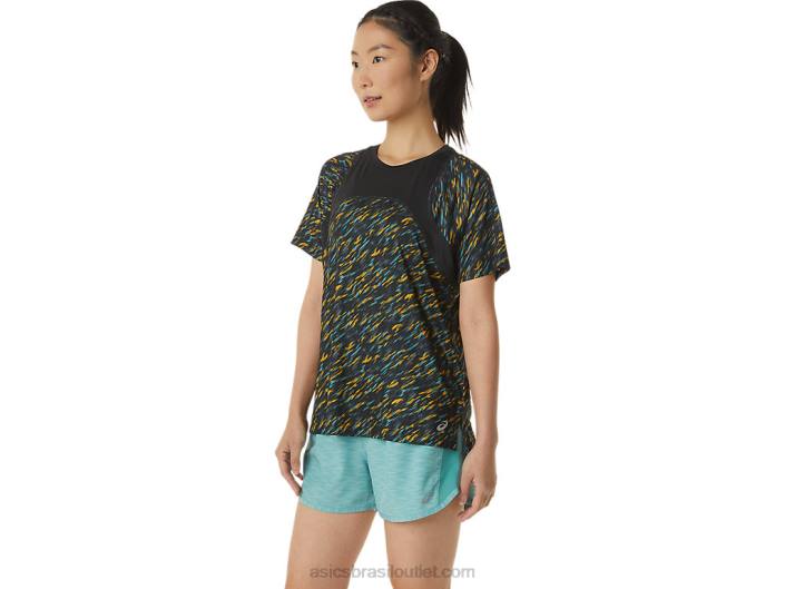 manga curta feminina pr lyte run 462T3388 sombra noturna/sage print Asics