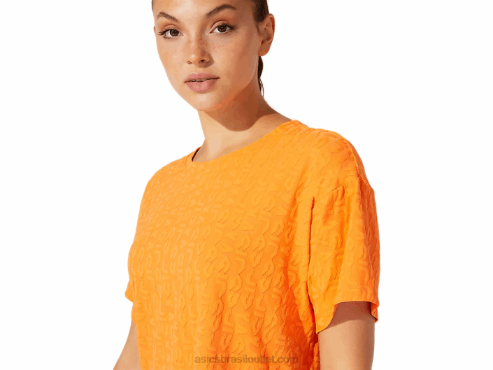 manga curta jacquard cropped feminina 462T3932 sol pêssego Asics