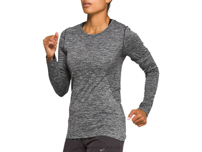 manga longa corrida sem costura feminina 462T4127 desempenho preto Asics