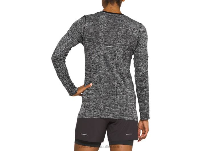 manga longa corrida sem costura feminina 462T4127 desempenho preto Asics