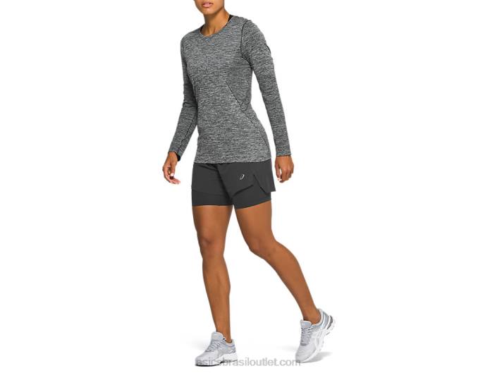 manga longa corrida sem costura feminina 462T4127 desempenho preto Asics
