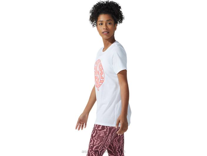 nova camiseta estampada strong 92 feminina 462T3782 coral branco brilhante/ardente Asics