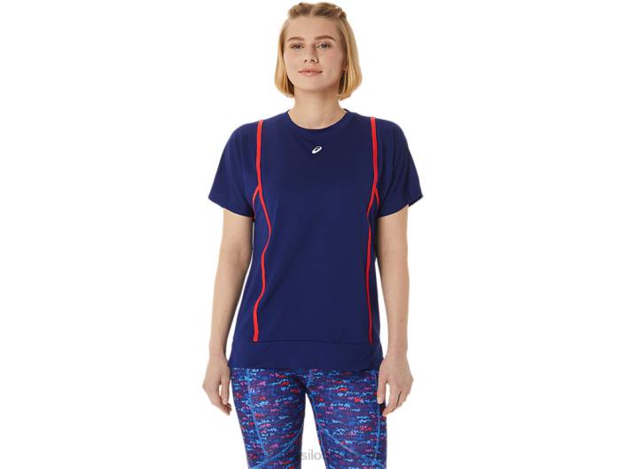 novo top de manga curta 92 forte para mulher 462T3056 mergulho alerta azul/vermelho Asics