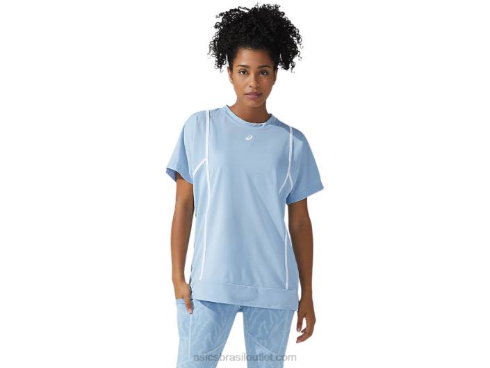novo top de manga curta 92 forte para mulher 462T3753 névoa/branco brilhante Asics