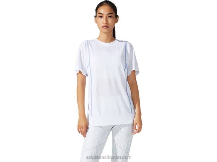 novo top de manga curta 92 forte para mulher 462T3790 branco brilhante/névoa Asics