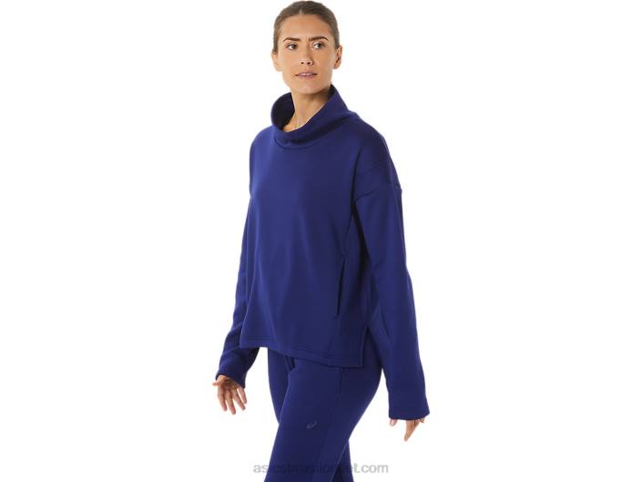 pulôver de tricô escovado feminino 462T2899 mergulho azul Asics