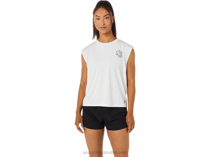 top de corrida de resíduos oceânicos feminino 462T3483 Branco natural Asics