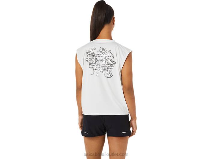 top de corrida de resíduos oceânicos feminino 462T3483 Branco natural Asics