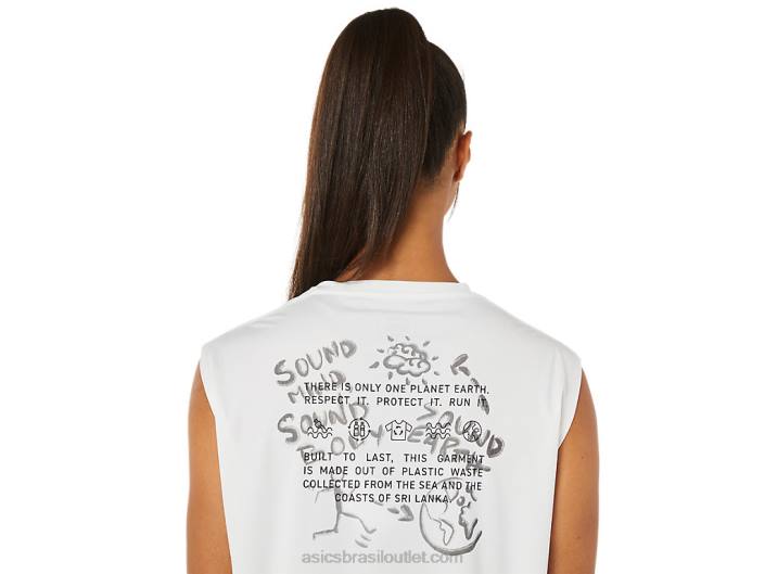top de corrida de resíduos oceânicos feminino 462T3483 Branco natural Asics