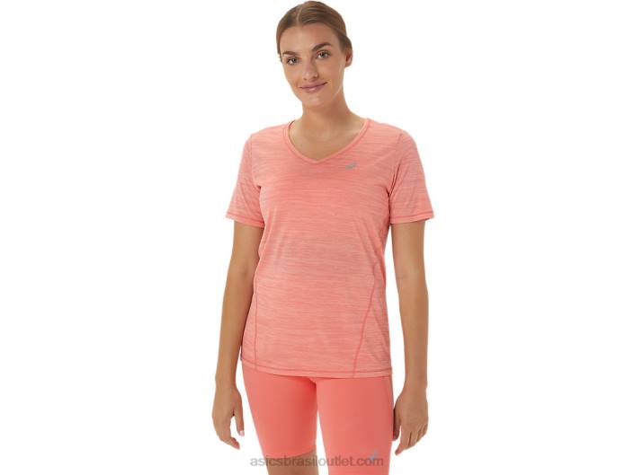 top de corrida feminino manga curta com decote em V 462T2295 mamão/goiaba Asics