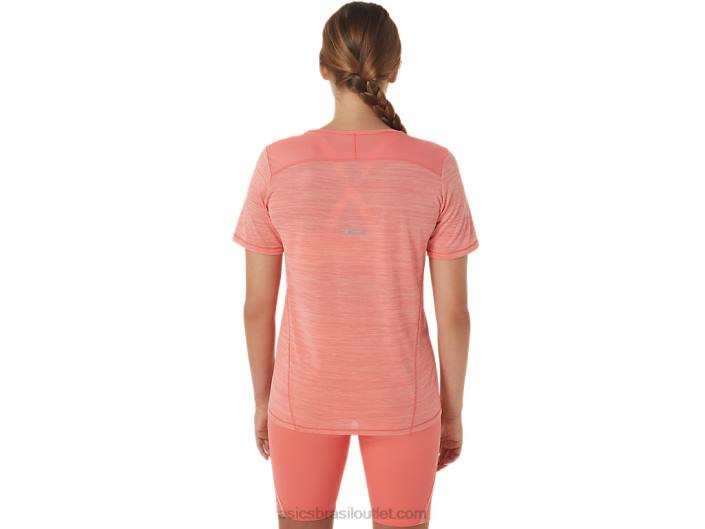top de corrida feminino manga curta com decote em V 462T2295 mamão/goiaba Asics