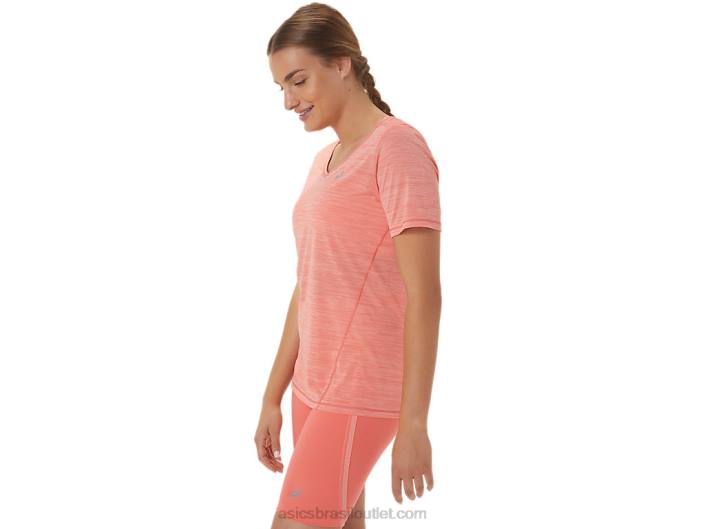 top de corrida feminino manga curta com decote em V 462T2295 mamão/goiaba Asics