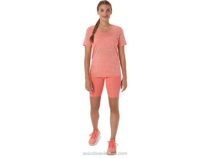 top de corrida feminino manga curta com decote em V 462T2295 mamão/goiaba Asics