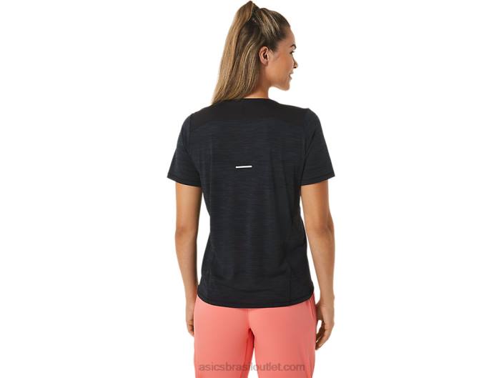 top de corrida feminino manga curta com decote em V 462T2448 desempenho preto/cinza carvão Asics