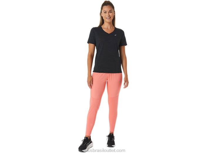 top de corrida feminino manga curta com decote em V 462T2448 desempenho preto/cinza carvão Asics