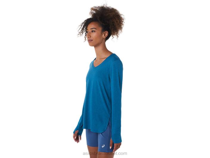 top de manga comprida urze feminino 462T2795 urze verde-azulado do mar profundo Asics