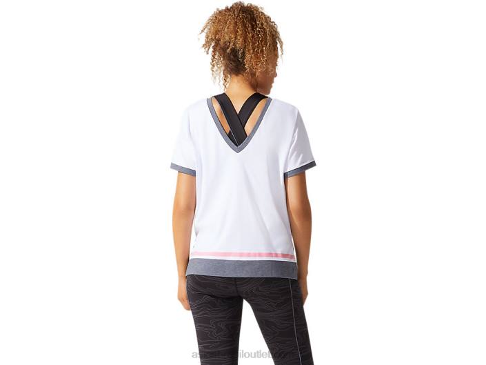 top de manga curta color block feminino 462T3978 branco brilhante/pétala de pêssego Asics
