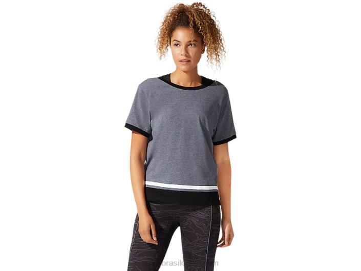 top de manga curta color block feminino 462T4077 transportadora urze cinza Asics