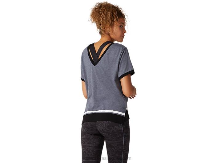top de manga curta color block feminino 462T4077 transportadora urze cinza Asics