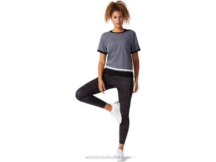 top de manga curta color block feminino 462T4077 transportadora urze cinza Asics