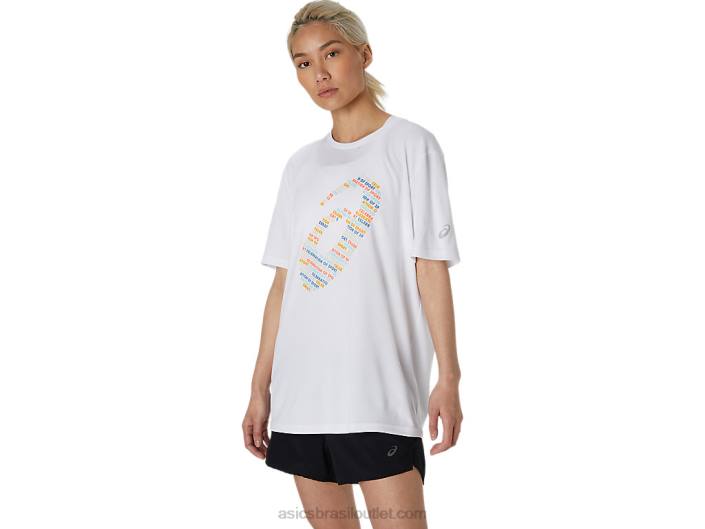 top de manga curta com estampa de logo 462T1758 branco brilhante Asics