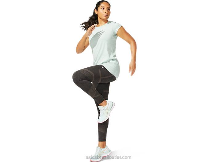 top de manga curta corrida sem costura feminino 462T3960 ardósia cinza Asics