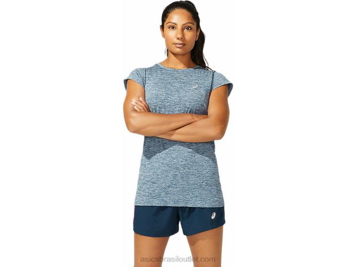 top de manga curta corrida sem costura feminino 462T4040 azul francês Asics