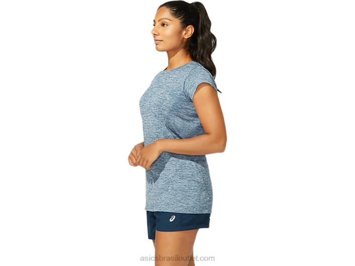 top de manga curta corrida sem costura feminino 462T4040 azul francês Asics
