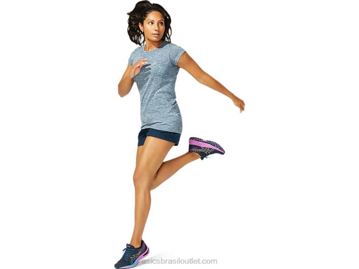 top de manga curta corrida sem costura feminino 462T4040 azul francês Asics