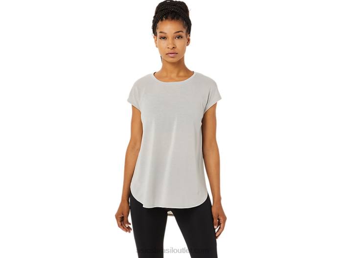 top de manga curta feminino com fenda 462T3359 cinza ostra Asics