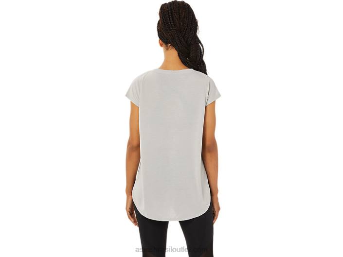 top de manga curta feminino com fenda 462T3359 cinza ostra Asics