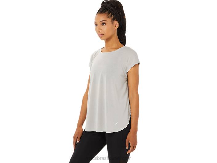 top de manga curta feminino com fenda 462T3359 cinza ostra Asics