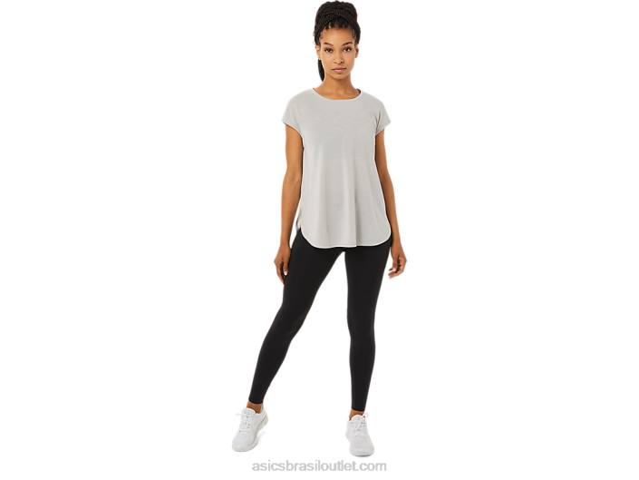 top de manga curta feminino com fenda 462T3359 cinza ostra Asics